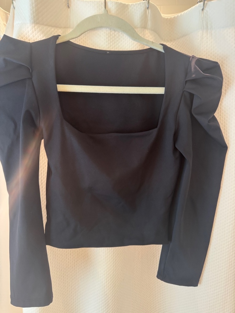 Puff-Sleeve Square Neck Long Sleeve Top - Black